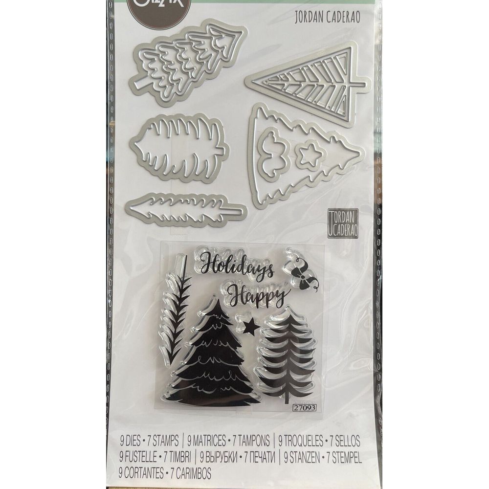 Sizzix Framelits with Stamps‎ WINTER TREES Jordan Caderao 9 Dies 7 Stamps